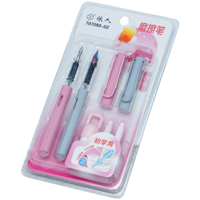 Set 2 stilouri friction cu 2 rezerve si dispozitiv curatare roz-gri Adison